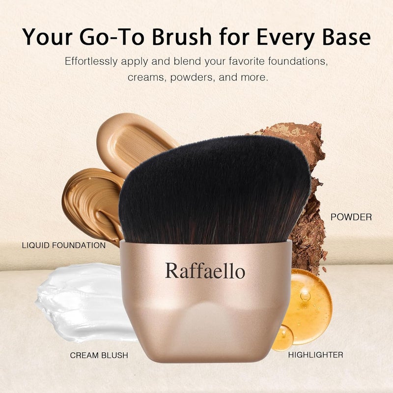 Raffaello Angled kabuki Foundation Brush: Fast, Flawless Foundation - Dense Soft Bristles for Streak-Free Liquid, Cream & Powder - Ergonomic Handle for Effortless Blending & Buffing (Champagne Gold) - Image 3